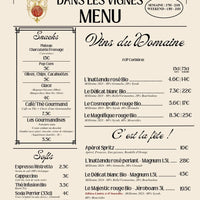 Menu after work vins du domaine avec snacks, softs, apéritifs et horaires seven days