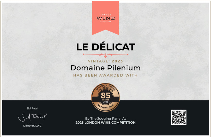Official certificate · London Wine Competition 2025 — Le Délicat 2023, Bronze Medal 85/100 — Domaine Pilenium